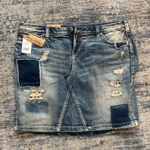 NWT Silver/Long Tall Sally Denim Distressed Mini/Pencil Skirt, Waist 36
